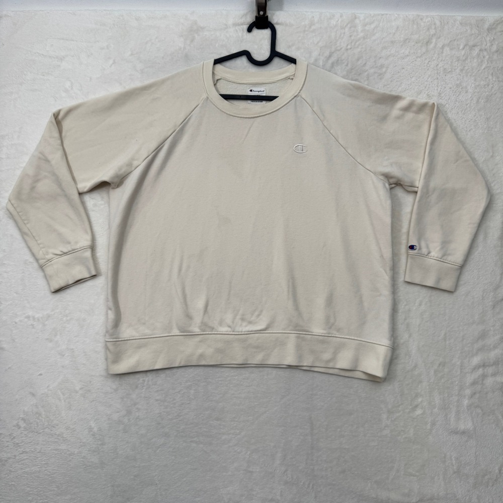 Champion Sweatshirt Women XL Natural Crewneck Raglan Fleece Logo Pullover FW2021
